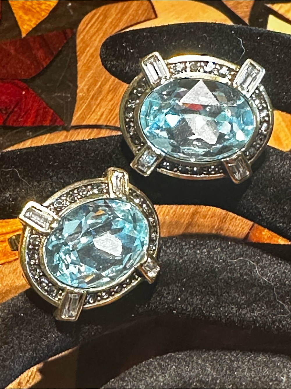 Heidi Daus Light Blue Oval Crystal Halo Stud Earrings